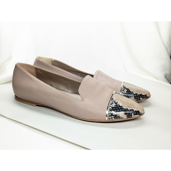 AGL Loafers Snake Skin Cap-Toe Womens 38.5 Nude Leather Preppy Old Money Career - Picture 1 of 7
